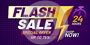 Flash sale poster. Lightning offer sales, special night deal and flashes offers discount dark billboard banner vector