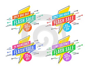 Flash sale promotion banner, flat design, price tag