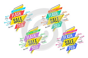 Flash sale promotion banner, flat design, price tag