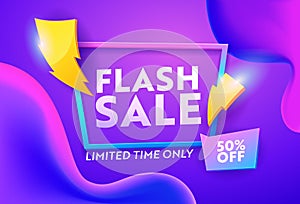 Flash Sale Purple Gradient Horizontal Poster. Online Ecommerce Discount Promotion Typography Template. Banner Design photo