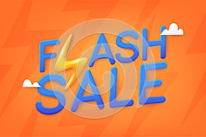 Flash Sale shopping banner. 3D text on orange background. 3D Web Vector Illustrations