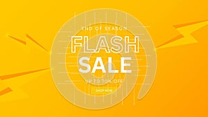 Flash Sale Shopping Poster or banner with Flash icon and 3D text on orange background. Flash Sales banner template design for