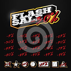 Flash Sale tag builder kit typography in sport retor style. Shop or online shopping. Sticker, badge coupon store Vector