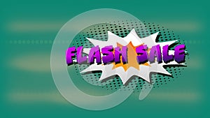 Flash sale text over retro speech bubble against light trails on green background