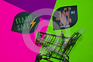 Flash Sale Up To 30% Off Shop Now Text and Shopping cart