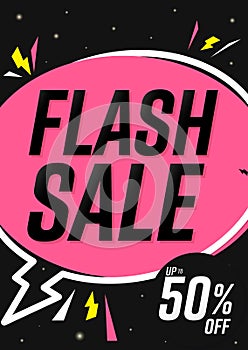 Flash Sale, up to 50% off, discount poster design template, store offer banner. Season shopping, promotion banner.