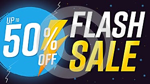 Flash Sale, up to 50% off, discount poster design template, store offer banner. Season shopping, promotion banner.