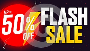 Flash Sale, up to 50% off, discount poster design template, store offer banner. Season shopping, promotion banner.