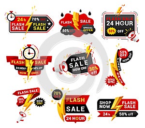 Flash sales shopping promotional labels vector set photo