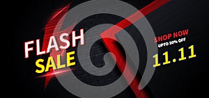 Flash sales special offer clearance banner with thunder. 11.11 Mega shopping