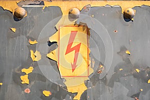 Flash symbol, old warning sign, cution -electricity on vintage b