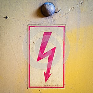 Flash symbol, old warning sign, cution -electricity on vintage b