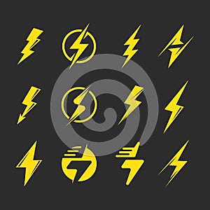 flash thunder bolt element icon set illustration vector