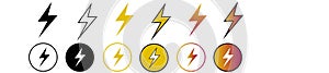 Flash thunder power icon, flash lightning bolt icon with thunder bolt. Electric power icon symbol . Power energy icon sign