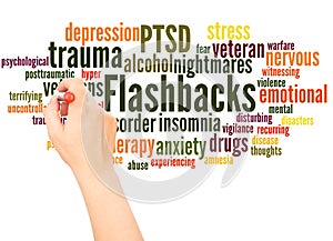 Flashbacks word cloud hand writing concept