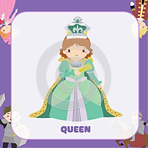 Clipart of the queen in green dress with sceptre photo