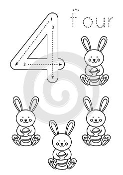 Flashcard number four. Preschool worksheet. Easter worksheet