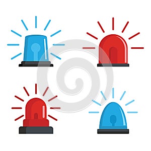 Flasher siren red and blue icons set, flat style