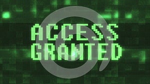 Flashing green access granted text on digital black lcd screen seamless loop animation - new quality techology colorful