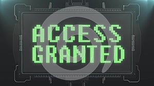 Flashing green access granted text on futuristic digital black lcd screen seamless loop animation - new quality