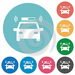 Flashing police car flat round icons