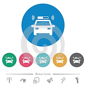 Flashing police car flat round icons