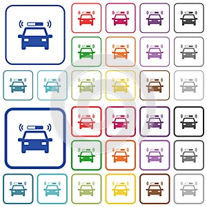 Flashing police car outlined flat color icons
