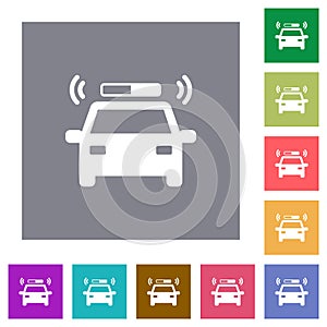 Flashing police car square flat icons