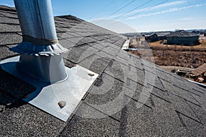 Flashing and weather sealing on vent chimney on a shingle roof