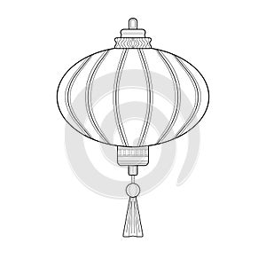 Decorative Chinese lantern with striped patterns on white isolated background. Winter celebration.