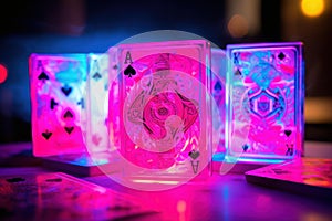 Flashy Neon play cards. Generate Ai