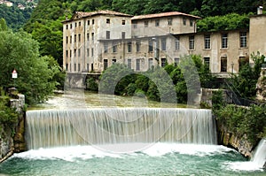 Flashy stream and waterfall in Rovereto. Long exposure