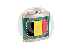 Flask for alcohol with the flag of Belgium. Belgian alcohol