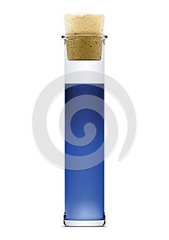 Flask with blue liquid and stopper in