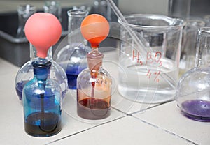 Flask in a pharmacology laboratory