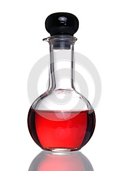 Flask with a red liquid