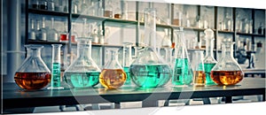 Flask scientific chemical liquid experiment laboratory test research background glassware chemistry science