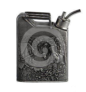 Flask in the shape of the canister with a bas-relief