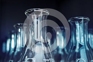 Flasks glassware equipment in chemistry laboratory