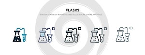 Flasks icon in different style vector illustration. two colored and black flasks vector icons designed in filled, outline, line