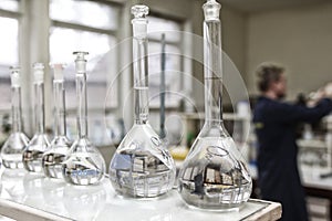 Flasks in laboratory