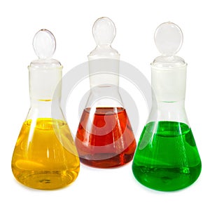 Flasks with reagents closeup
