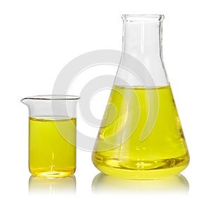 Flasks with yellow liquid