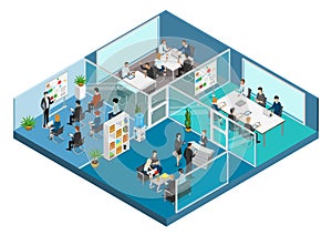 Flat 3d business isometric office interior vector