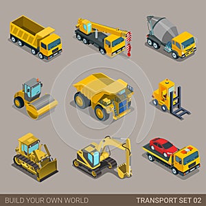 Flat 3d isometric city construction transport icon set