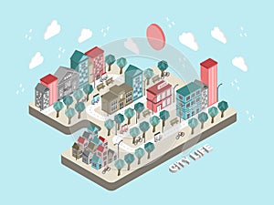 Flat 3d isometric city life concept illustration