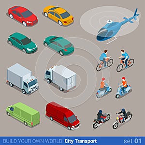 Flat 3d isometric city transport icon set