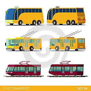 Flat 3d isometric city transport: tram trolleybus bus