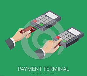 Flat 3d isometric credit card payment POS terminal PIN code