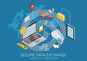 Flat 3d isometric data protection infographic concept vector